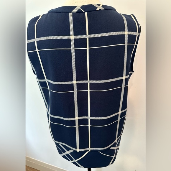 Zara Basic Navy  Blue Work Wear Blouse Top Snap Neck Collar Large Stripes - Picture 5 of 6